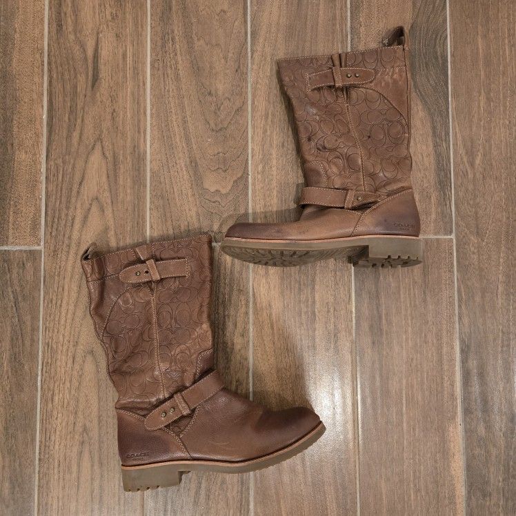 Coach Size 9  Boots  Virginia Logo Moto Mid Calf 