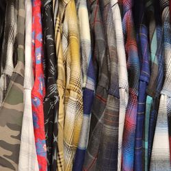 Dixxon Men's Sherpa Jacket, Flannels, & Short Sleeve Shirts (SIZE MEDIUM REGULAR) Lot of 16