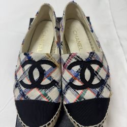 CHANEL Tweed Espadrilles Black Shoes with Iconic CC Logo