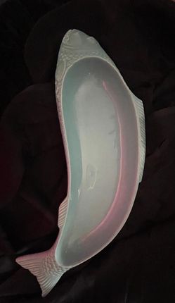 Vintage Fish Shaped Ceramic Serving Bowl / Planter – Blue Glazed Coastal Décor
