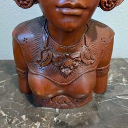 Vintage Mid Century Balinese A A Fatimah HardWood Hand carved Female Boost Collectible Figure