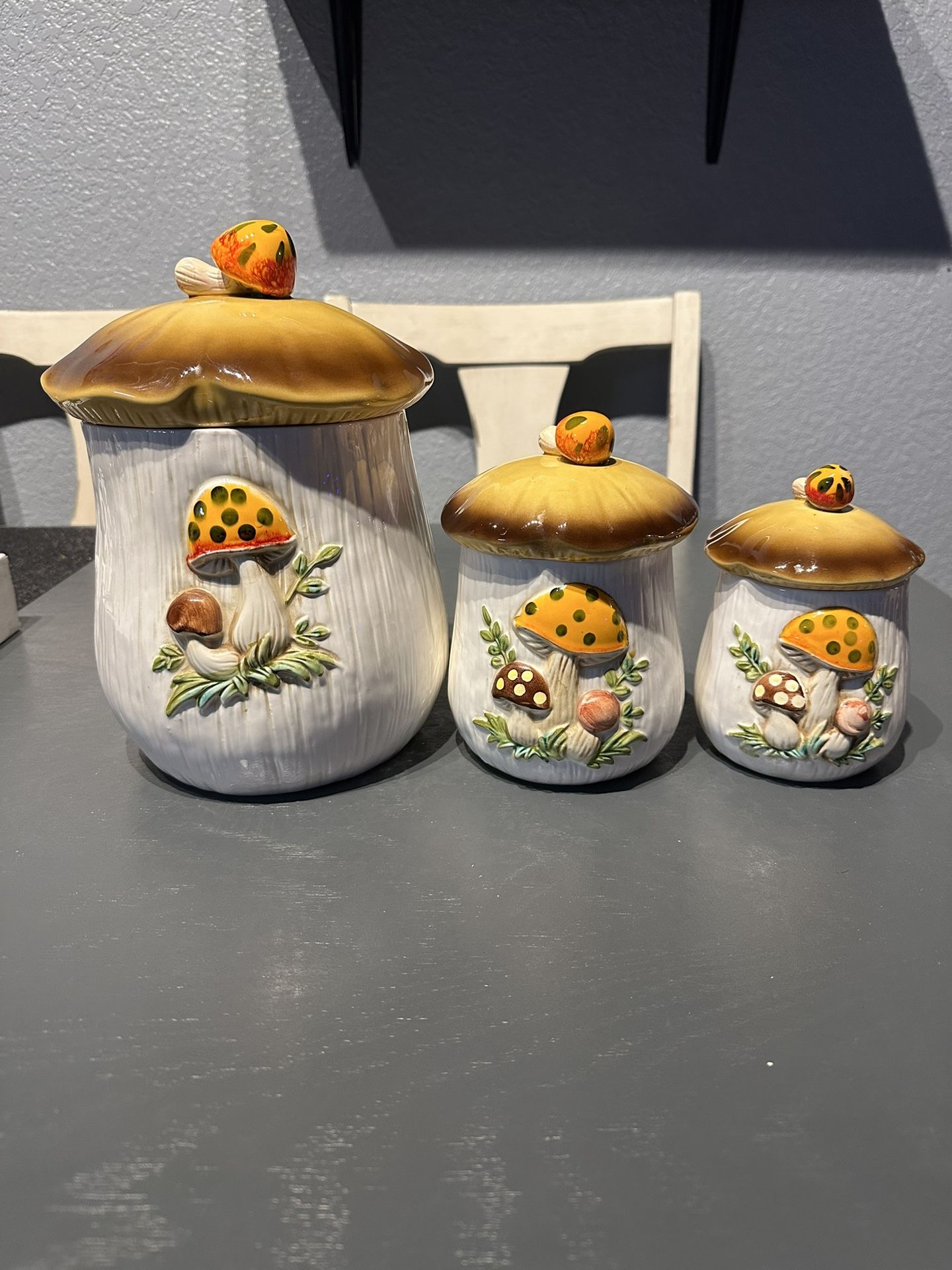 1977 Japan Mushroom Canister Set VINTAGE