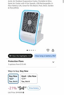 Arctic Air Portable Personal Fan with LED