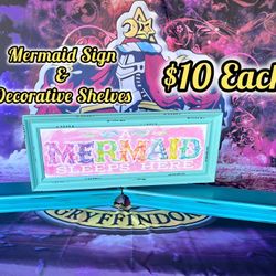 Mermaid Sign Decor 2 Shelves Girls Kid Home Decor Christmas Party Yard Sale Halloween Z