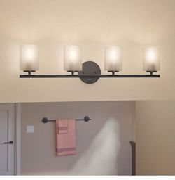 Progress Lighting Replay 31-1/4 in. 4-Light Black Etched Glass Bath Vanity Light (P2160-31)