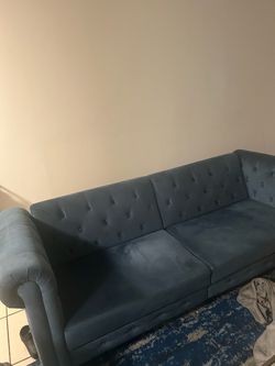 Blue Velvet Tufted Loveseat Sofa
