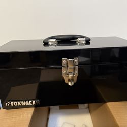 16" Portable Steel Heavy-duty Tool Box 18-Gauge with Metal Latch and Handle Black