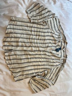 New Medium Lucky Brand Striped Linen Button-Down Shirt