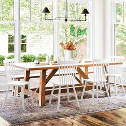 4PC 18" White Windsor Dining Chairs Set, Spindle Back Wood Dining Chair, Sturdy Solid Hardwood Construction, Easy Assembly, Ideal for Kitchen and Dini