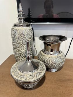 Silver Decorative Vase and Jar Set of 3
