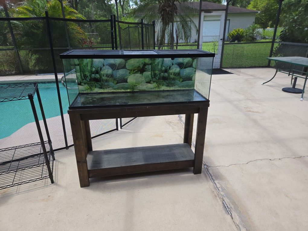 55 Gallon Tank With Wood Stand And Sliding Screen Tops
