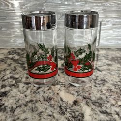 Vintage Libbey Salt & Pepper Shakers Holly Berries Christmas Holiday.  