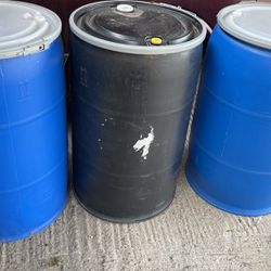 Three Clean 55 Gallon Plastic Containers Each One