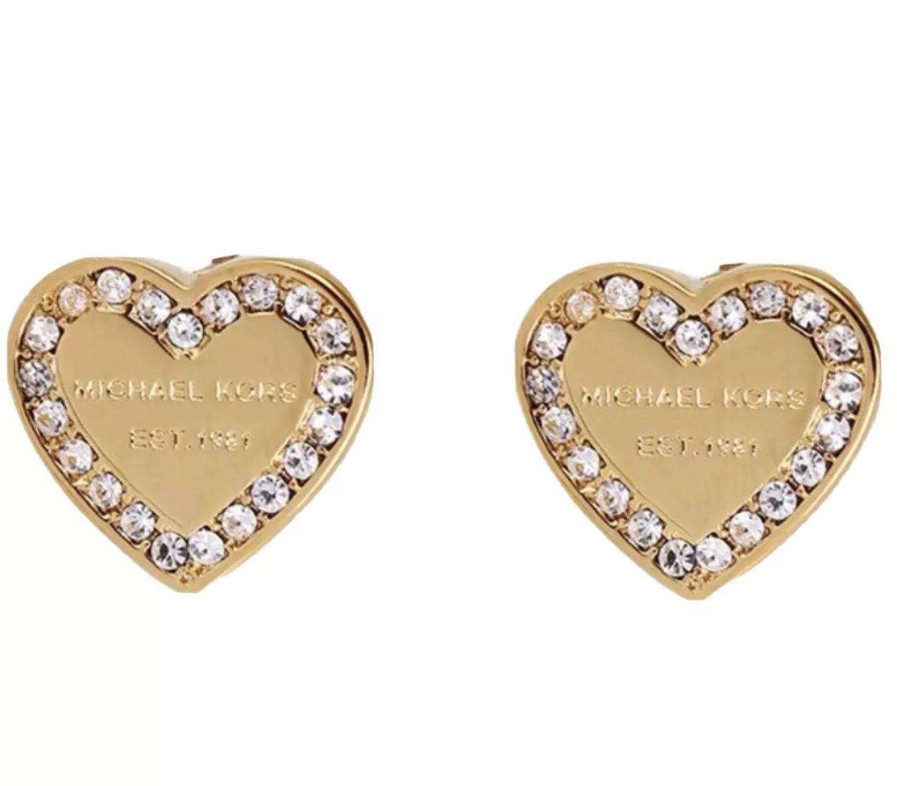 Designer Michael KORS Gold Crystal Heart stud earrings