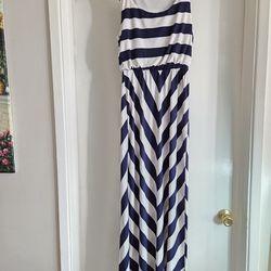Davina Striped Navy and White Maxi Dress. Sleeveless Long Dress