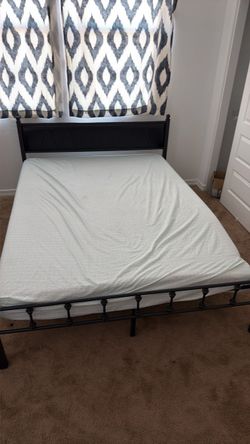 Queen Black Metal Bed Frame with Mattress