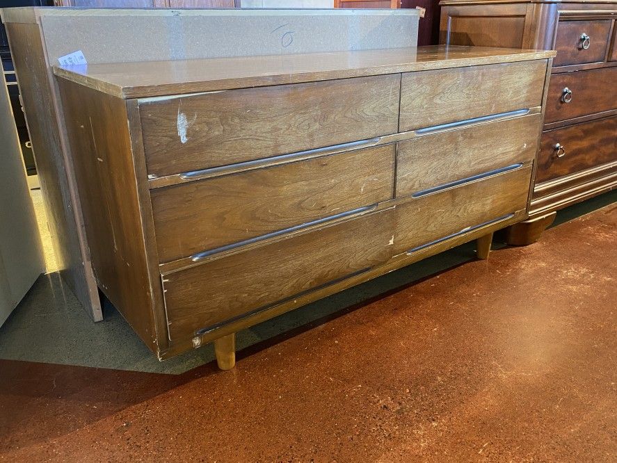 Sleek Mid Century Wood Solids Doublewide Dresser
