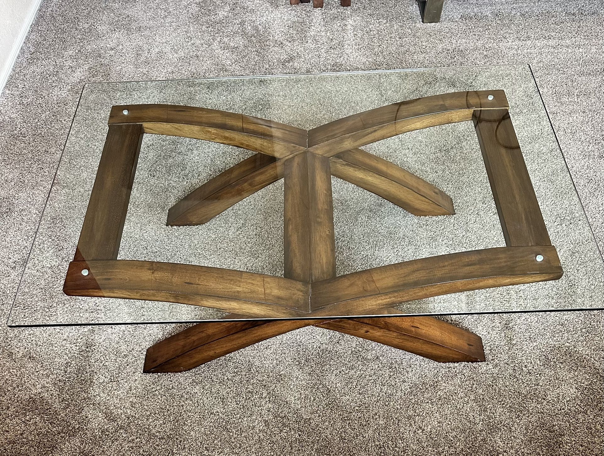 Glass Coffee Table with Wood Base