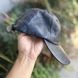 Vtg American Apparel Leather Baseball Cap - Black