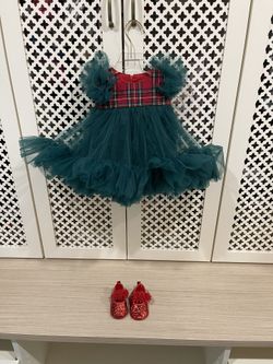 Christmas Green Plaid Baby Dress, Photoshoot, Tutu Tulle Toddler Dress, Xmas Girls Costume, Knee Length, Infant Party Gown