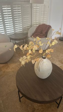 Round Wood Coffee Table with Metal Legs