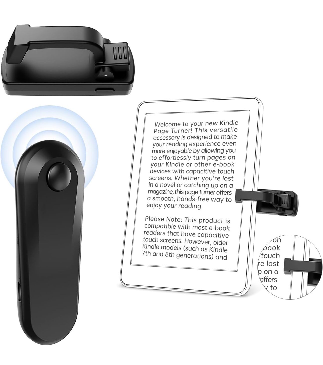 BRAND NEW Remote Control Page Turner with No Text Blocking & No Margin Adjustment for iPad/Tablets, Kindle Paperwhite, Camera & Selfie Shutter