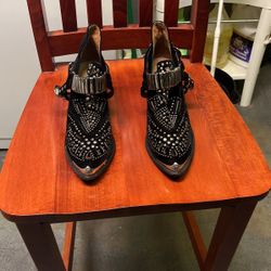 Jeffrey Campbell Calhoun Booties, Black Suede, Silver Metal.  Size 7