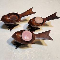 3 Brown. Heavy meta bird l Tea-light holders,