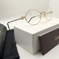 Cartier Saint Honore 24K Gold/Clear Wire Buffs Buffalo Horn Glasses