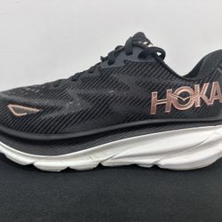 HOKA ARAHI CLIFTON 9 BLACK AND ROSE GOLD  ATHLETIC SNEAKERS SIZE: 6.5 WOMENS