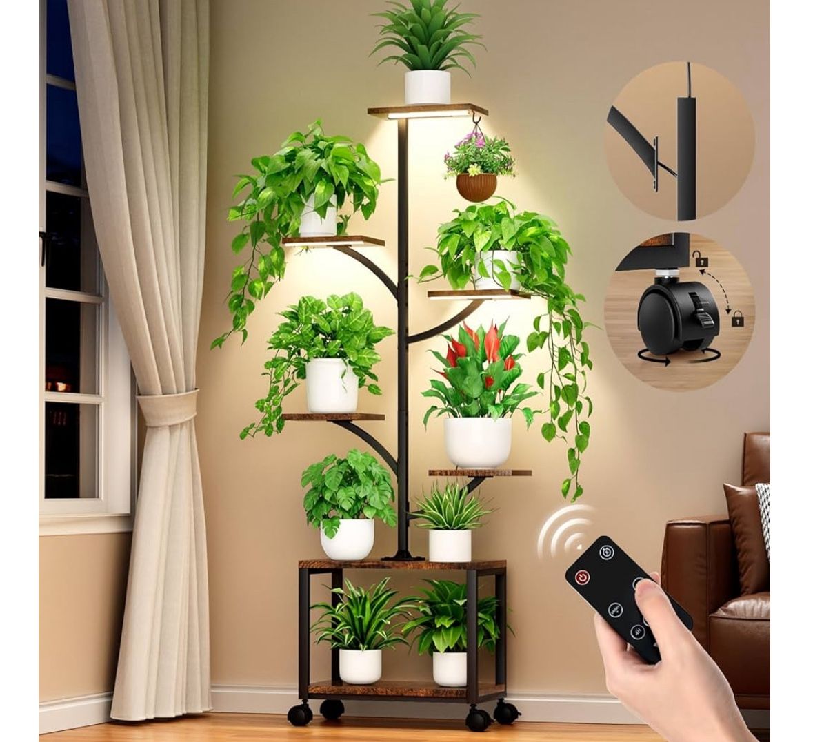 Plant Stand Indoor with Grow Lights & Wheels New