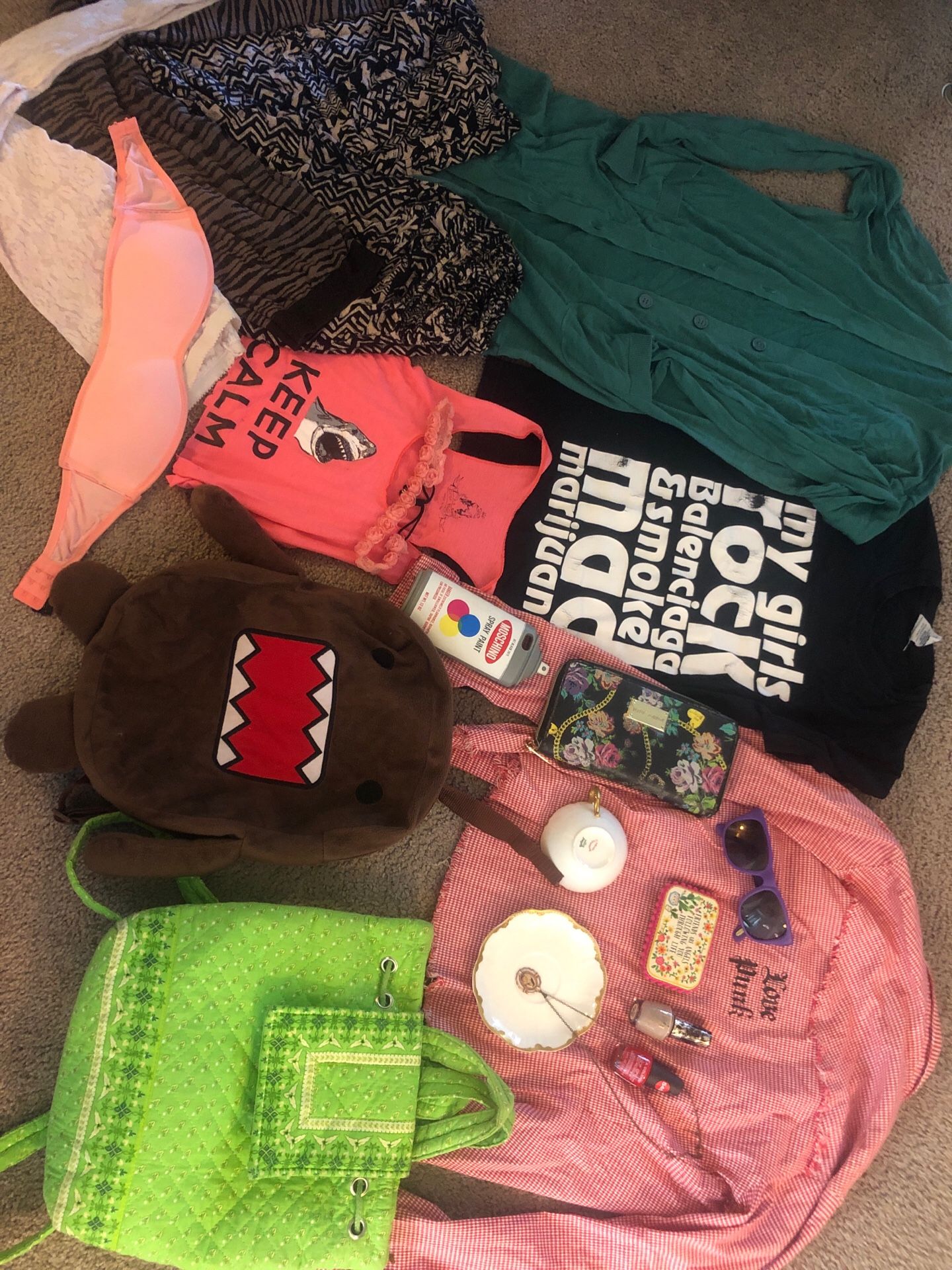 lOT girl bundle backpack purse domo shark Betsy Johnson wallet opi nail polish shirt leggings lace pink bra shark s pants tealove punk bag daughter