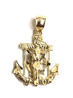 Anchor religious pendant 14K REAL YELLOW GOLD.