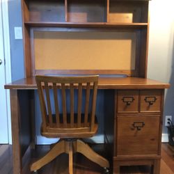 Pottery Barn.  Detachable Hutch with Pinup Board Attached, Desk with Drawers And Chair 