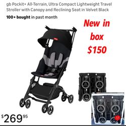 New gb Pockit+ All-Terrain, Ultra Compact Lightweight Travel Stroller with Canopy and Reclining Seat in Velvet Black f🚨$150  firm cash only pick.Up e