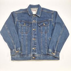Wrangler Rugged Wear Jacket Mens M Blue Denim Trucker RJK30AN Button Front Men