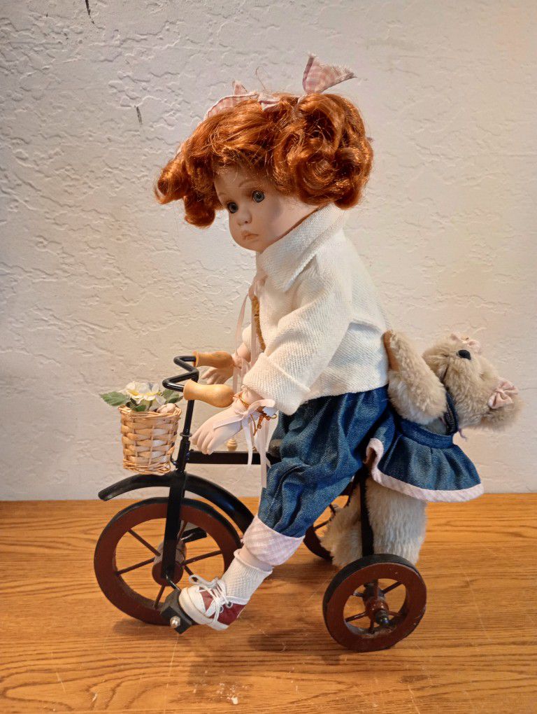 Molly Her Bike And Bear Porcelain Doll 