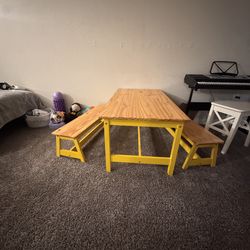 wooden table and benches for children