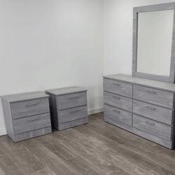 Dresser Whit Mirror And Nightstands 🌟 Cómoda Con Espejo Y 2 Mesitas De Noche 