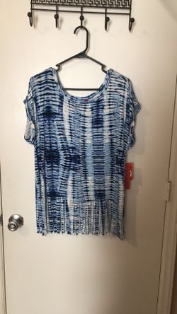 Blue tie dye fringe top