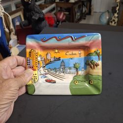 "Imagen Cuba" Hand-painted Porcelain Ashtray, Scene Of The Malecon Habanero In Havana - Vibrant Colors 6" X 5"