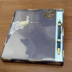 Punch Studio Elegant Peacock Notebook and Pen  Set - Blue and Gold