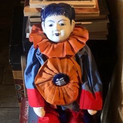 Large Vintage Doll Blue White Porcelain Head Delft Style