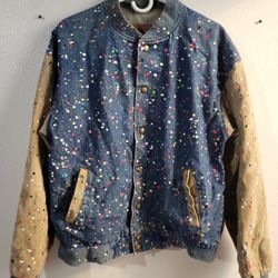 Vtg Three Rivers Authentic Denim Jean Jacket colorful 