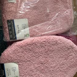 New Pink Bath Rug and Toilet Cover Set Bathroom 2 Pieces