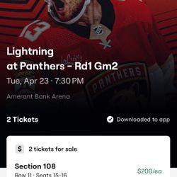 Game 2 Panthers vs Tampa Row 11!!! Behind Net $175