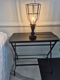 2 indusrtial iron side tables w/ 2 industrial lamps