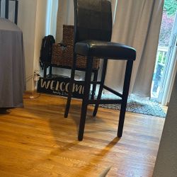 Two Black Leather Bar Stools