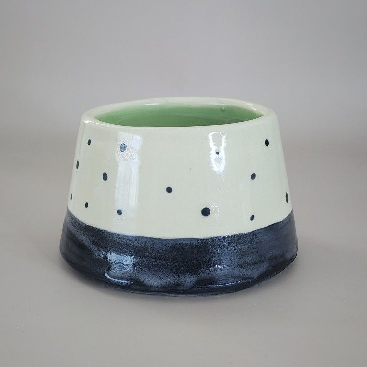 Handmade Ceramic Succulent Planter - Polka Dot And Stripe Design - New