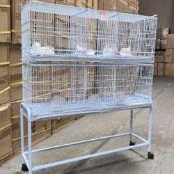 Two Of The 38”x11”x15”H Double Centers Dividers Parrot Bird Flight Cage With Removable Rolling Stand 